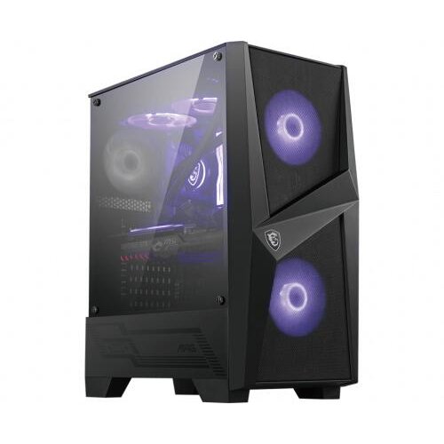 A caixa ATX MSI MAG FORGE 100M Filtro magn&eacute;tico na parte superior Janela na lateral em vidro Temperado Duas ventoinhas frontais RGB de 120 mm e uma ventoinha traseira de 120 mm pr&eacute;-instaladas