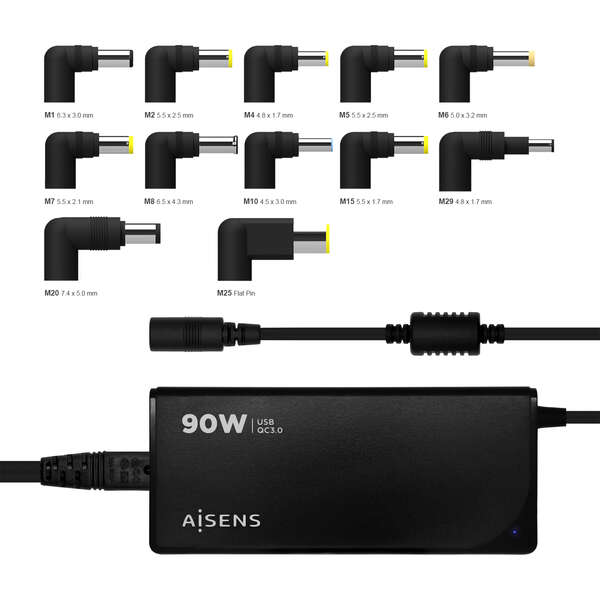 CARREGADOR AISENS 90W AUTOMATICO UNI. PORTATIL 12 CONECTORES USB-A QC3.0