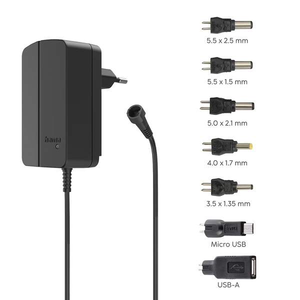 ALIMENTATORE DA RETE ECO SWITCHING 3/12V - 2250 MAH, 7 ADATTATORI, NERO
