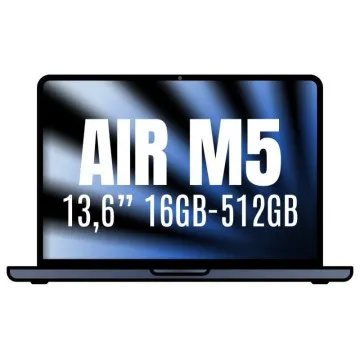 Apple MacBook Air 13,6" / Processador M5 de 10 núcleos / 16 GB de RAM / SSD de 512 GB / GPU de 8 núcleos / Cor: Preto
