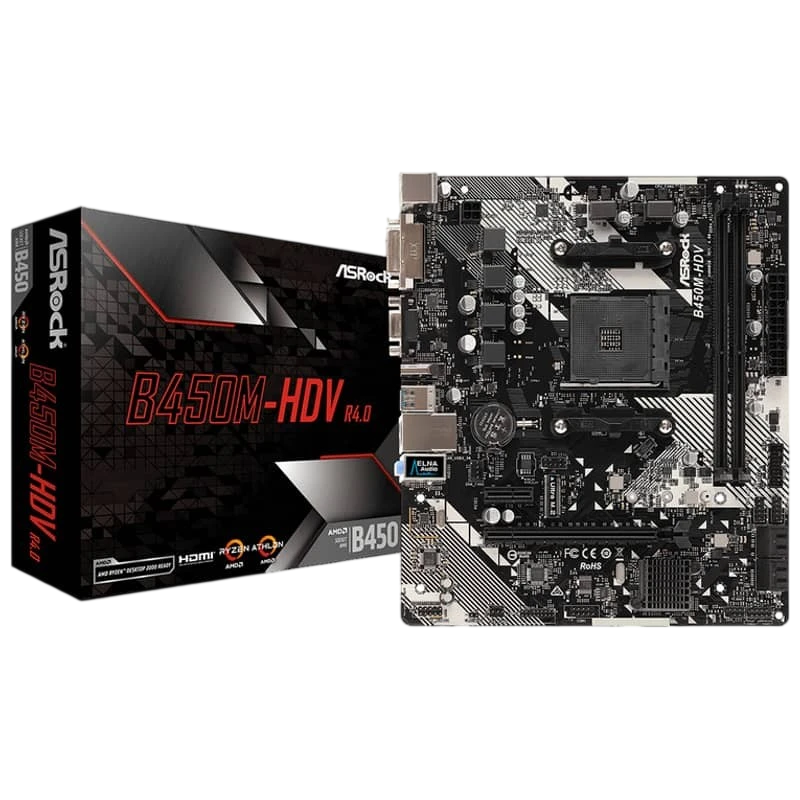 Motherboard ASROCK B450M-HDV R4.0 (Socket AM4 - AMD B450 - Micro ATX)  - 90-MXB9N0-A0UAYZ