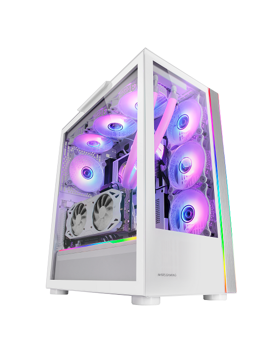 Caixa MARS GAMING MC-ULTRA XXL PREMIUM CUSTOM E-ATX CASE,ARGB DUAL STRIPES,DUAL VERTICAL CHAMBER,WH