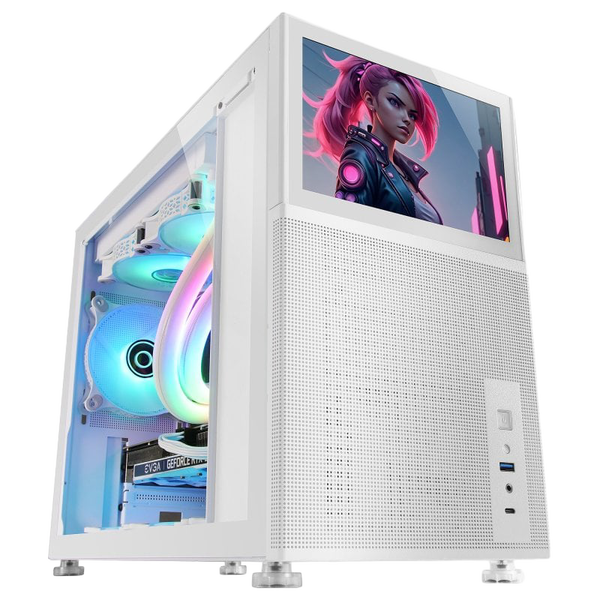 Caixa Micro-ATX MC-LCD c/ Vidro Temperado e Ecrã LCD IPS 8" (Preto) - MARS GAMING