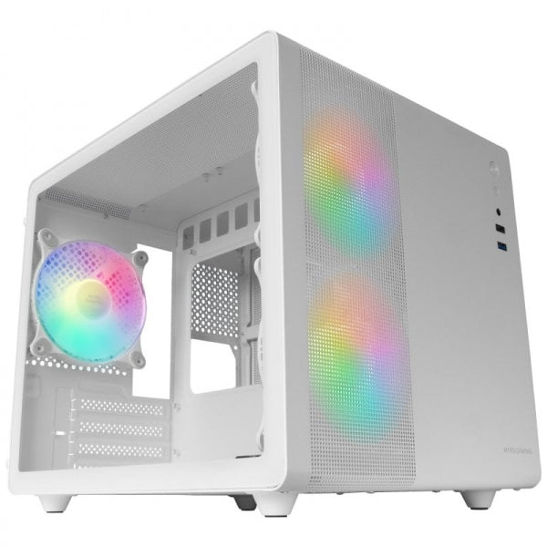 Caixa MARS GAMING MC400W PREMIUM MICRO-ATX CUBE , 3X FRGB FAN, GLASS, MESH, WATERC. , WHITE