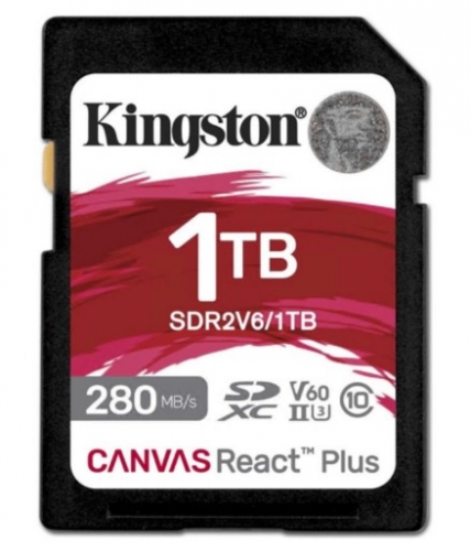 Cartão de memória flash 1 TB Video Class V60 SDXC UHS-II Kingston Canvas React Plus SDR2V6/1TB