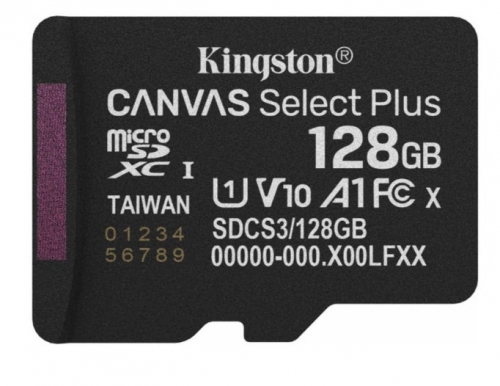 Cartão de memória flash Kingston SDCS3/128GBSP Canvas Select Plus 128 GB A1 / Video Class V10 / UHS-I U1 / Class10 microSDXC UHS-I