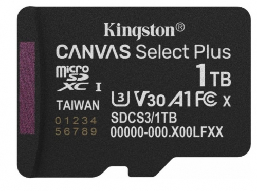 Cartão de memória flash Kingston Canvas Select Plus 1 TB A1 / Video Class V30 / UHS-I U3 / Class10 microSDXC UHS-I , SDCS3/1TBSP