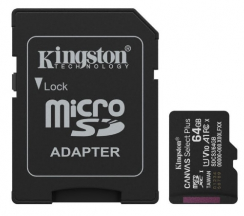 Cartão de memória flash 64 GB A1 microSDXC UHS-I Kingston Canvas Select Plus SDCS3/64GBER
