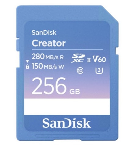 Cartão de memória flash SanDisk Creator 256GB Video Class V60 / UHS-II U3 / Class10 SDXC UHS-II, SDSDXEP-256G-GNCIS