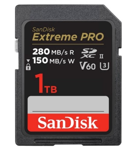 Cartão de memória flash SanDisk Extreme Pro 1 TB Video Class V60 / UHS-II U3 / Class10 SDXC UHS-II, SDSDXEP-1T00-GN4IN