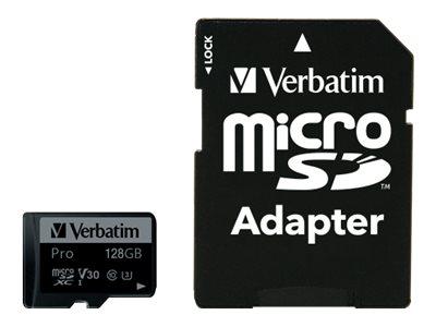 CARTÃO MEMORIA VERBATIM MICRO SDXC PRO 128GB U3 CLASS 10 C/ADAPTADOR