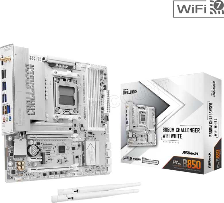 Carte Mère ASRock B850M Challenger WiFi (AM5) Micro ATX (Blanc)