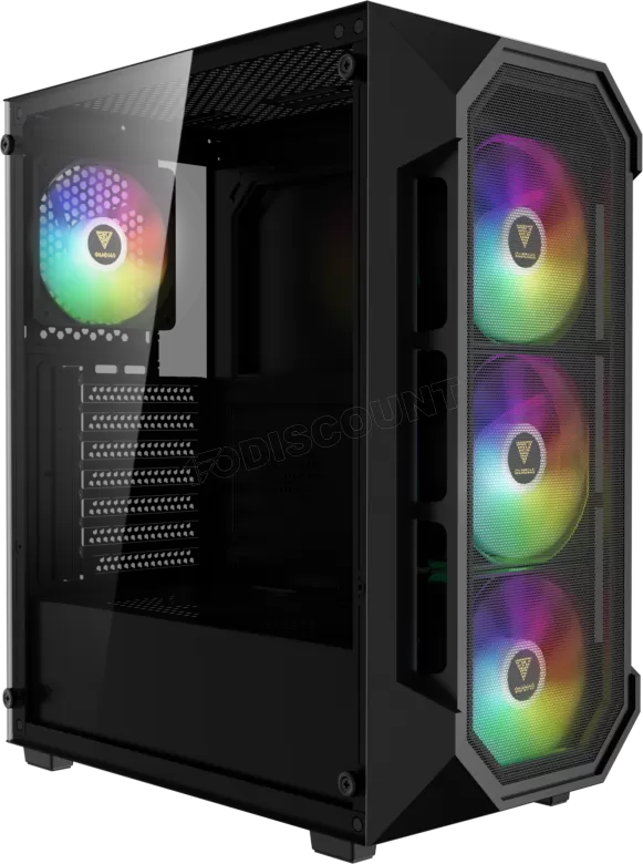 Case Gamdias AURA GC1 ELITE ARGB – Mid Tower ATX, Finestra in vetro temperato con installazione senza attrezzi, Pannello frontale in rete, 4 ventole ARGB fisse da 120 mm integrate, Nero