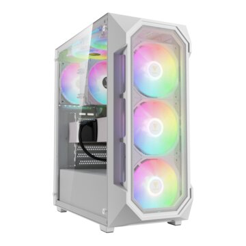 Case Gamdias AURA GC1 ELITE WHITE ARGB – Mid Tower ATX, 4*120mm Ventole ARGB preinstallate, Pannello laterale in Vetro temperato, Bianco
