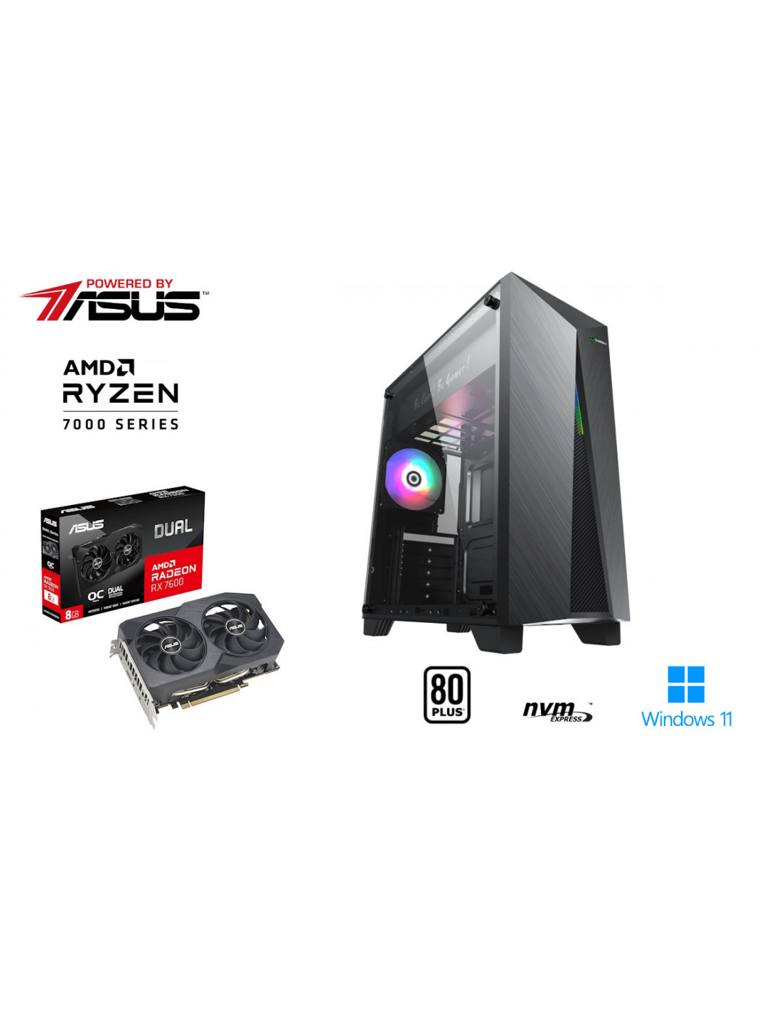 Computador Gaming INSYS R5-7600, RX7600, 8GB RAM, SSD 512GB, Win11