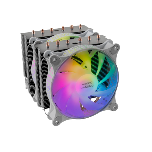 Cooler MARS GAMING MCPU-XT CPU COOLER, DUAL TOWER, 2X 12CM PWM ARGB FAN, 6X HEATPIPE, 300W, Branco