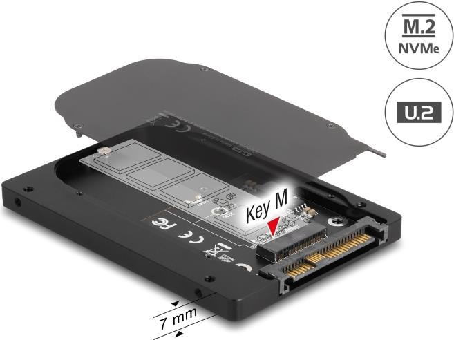 Delock 2.5" Konverter U.2 SFF-8639 zu M.2 NVMe Key M 7 mm Höhe Schwarz