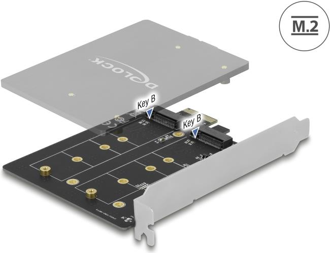 Delock 90432 PCI-Express x1 Karte zu 2 x M.2 Key B Schwarz