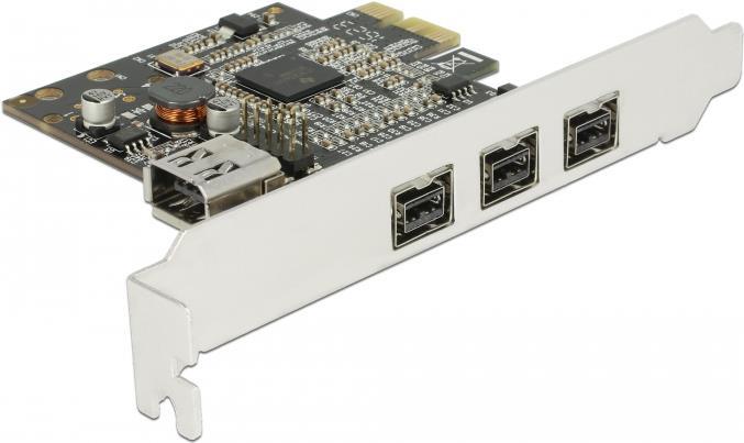 Delock FireWire-Adapter PCI Express x1 3x extern FireWire B + 1x intern FireWire A Schwarz, Silber