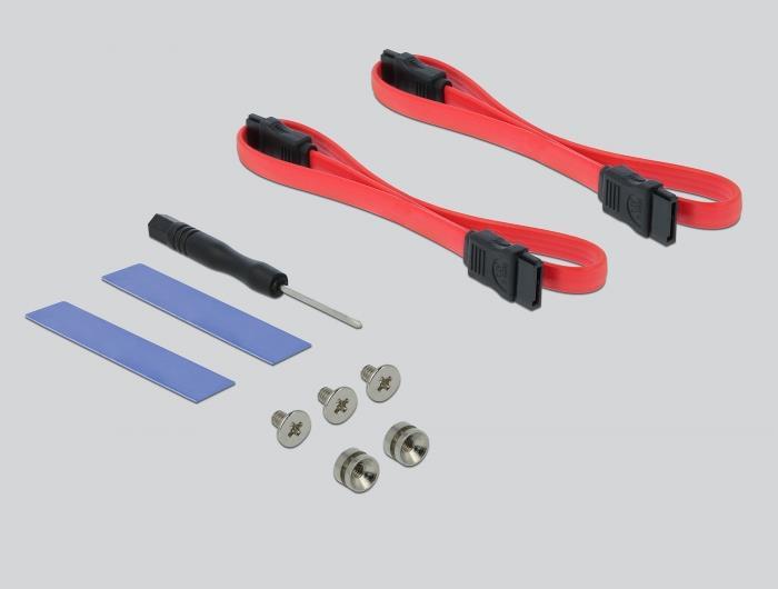 Delock Speicher-Controller 90486 PCIe 4.0 x16 mit 2x M.2 und 1x mSATA Low Profile Silber