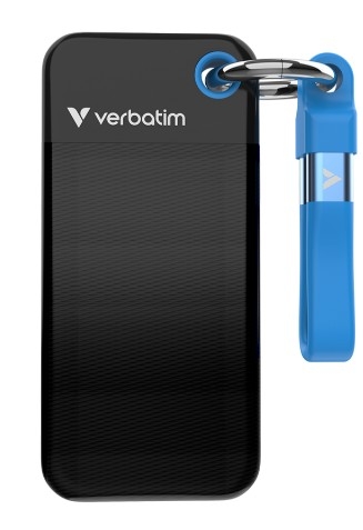 Disco externo Verbatim SSD de bolso Chaveiro com cabo de conexão 128 GB Preto/Azul , 32433