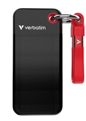 Disco externo Verbatim SSD de bolso Chaveiro com cabo de conexão 128 GB Preto/Vermelho, 32434