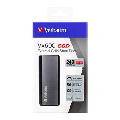 Disco SSD Externo VERBATIM. VX500 GEN2 240GB USB-C  Prateado