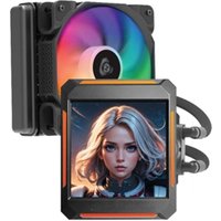 Display LCD personalizável na bomba, ARGB. Radiador com bomba integrada, em alumínio.  Ecrã LCD com personalização via software, possiblilidade de display de vídeos, gifs animados e captura de ecrã.