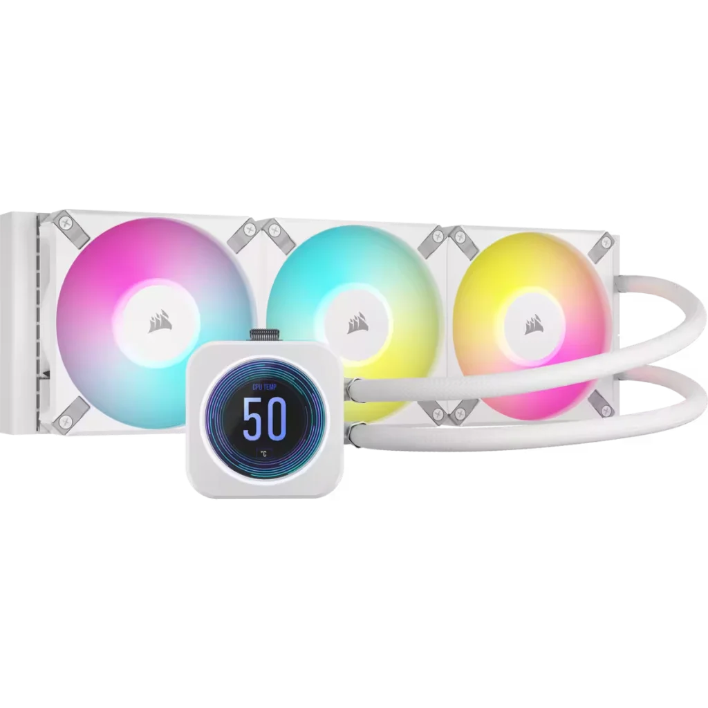 Dissipatore a liquido Corsair iCUE H150i ELITE LCD XT – Tre Ventole AF120 RGB ELITE, Radiatore di 360 mm – Adatto per Intel LGA 1700, AMD AM5 e altro, Bianco