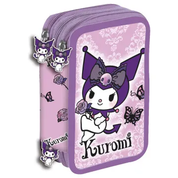 Estojo triplo roxo Kuromi Hello Kitty