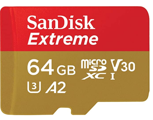 Extreme microSDXC 64GB + SD Adapter + 1 year RescuePRO Deluxe up to 170MB/s & 80MB/s Read/Write speeds A2 C10 V30 UHS-I U3