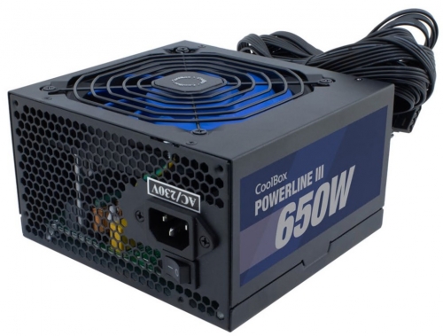Fonte Alimentação ATX de 24 pinos CoolBox PowerLine3 ATX12V 2.31 AC 115-230 V 650 Watt PFC ativo preto