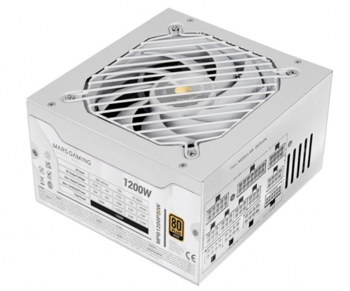 FONTE ALIMENTAÇÃO MARS GAMING MPB1200PSI 1200W FULL MODULAR ATX 3.1 PSU 80PLUS GOLD 10 YEARS WHITE MPB1200PSIW