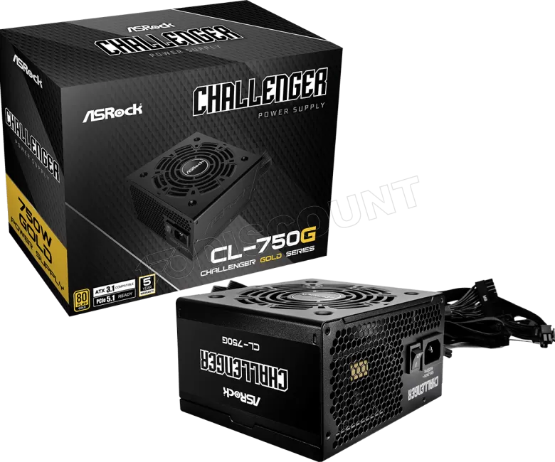 Fonte de Alimentação ASRock CL-750G: 750W, 80 PLUS Gold, PFC Ativo