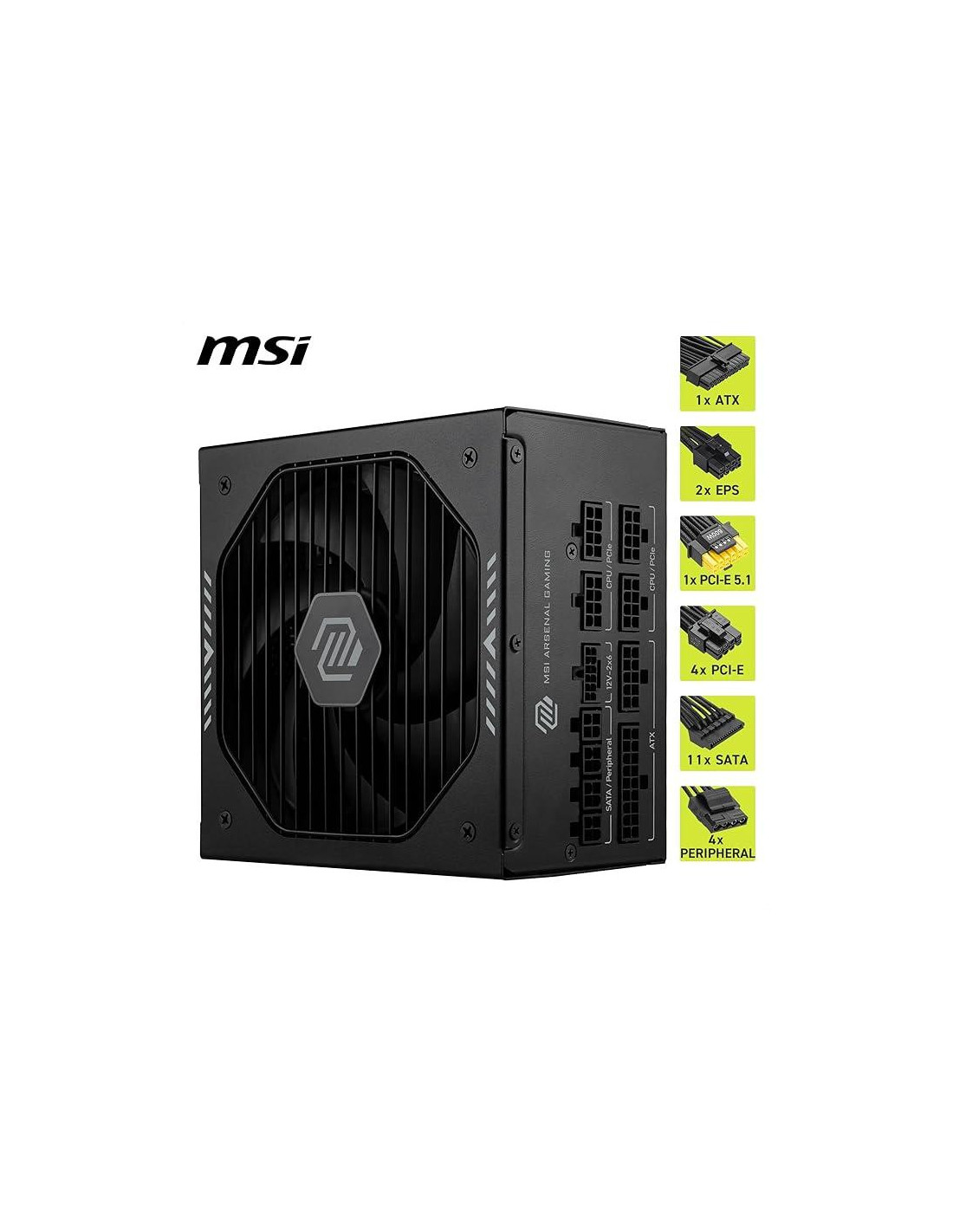 Fonte de Alimentação MSI MAG A1000GLS PCIE5: 1000W, 80 PLUS Gold, Modular