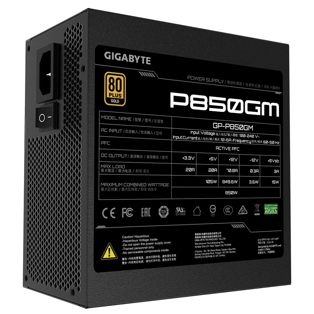 Fonte de Alimentação P850GM 850W 80PLUS Gold Full Modular - GIGABYTE
