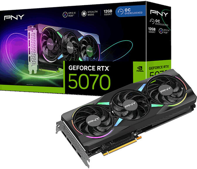 Gráfica PNY GeForce® RTX 5070 Gaming RGB Triple Fan OC 12GB GDDR7 DLSS4
