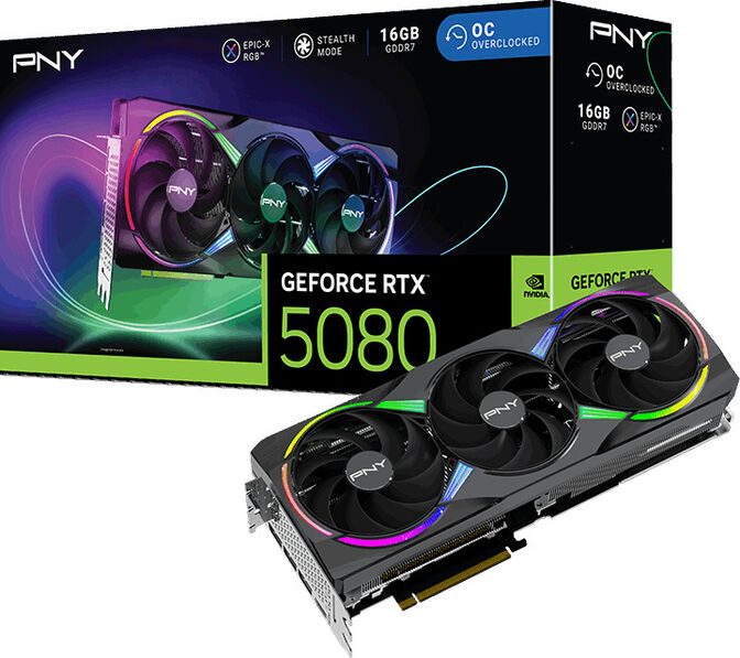 Gráfica PNY GeForce® RTX 5080 Gaming RGB Triple Fan OC 16GB GDDR7 DLSS4