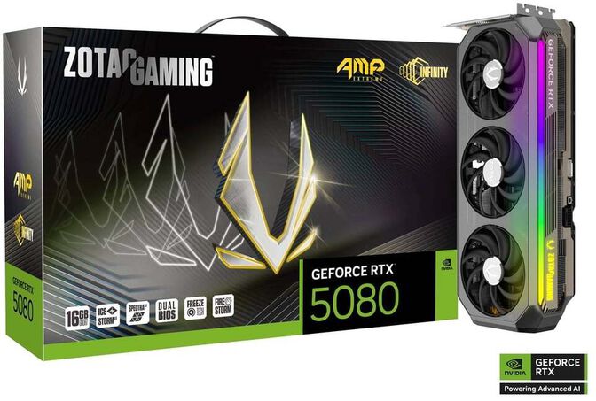 Gráfica ZOTAC GeForce® RTX 5080 AMP Extreme Infinity 16GB GDDR7 DLSS4