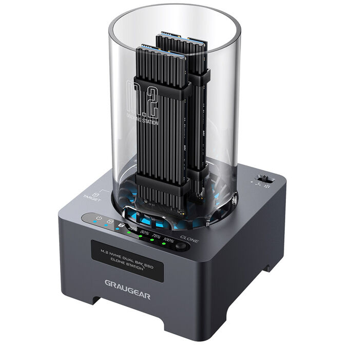 Graugear Klon-Station für M.2-NVMe-SSD - mit Lüfter und One-Touch-Klontaste