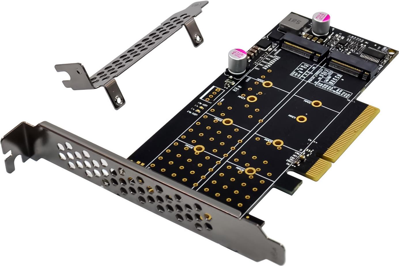 InLine PCIe 3.0 Karte zu 2x intern NVMe M.2 Key M – Bifurcation x8