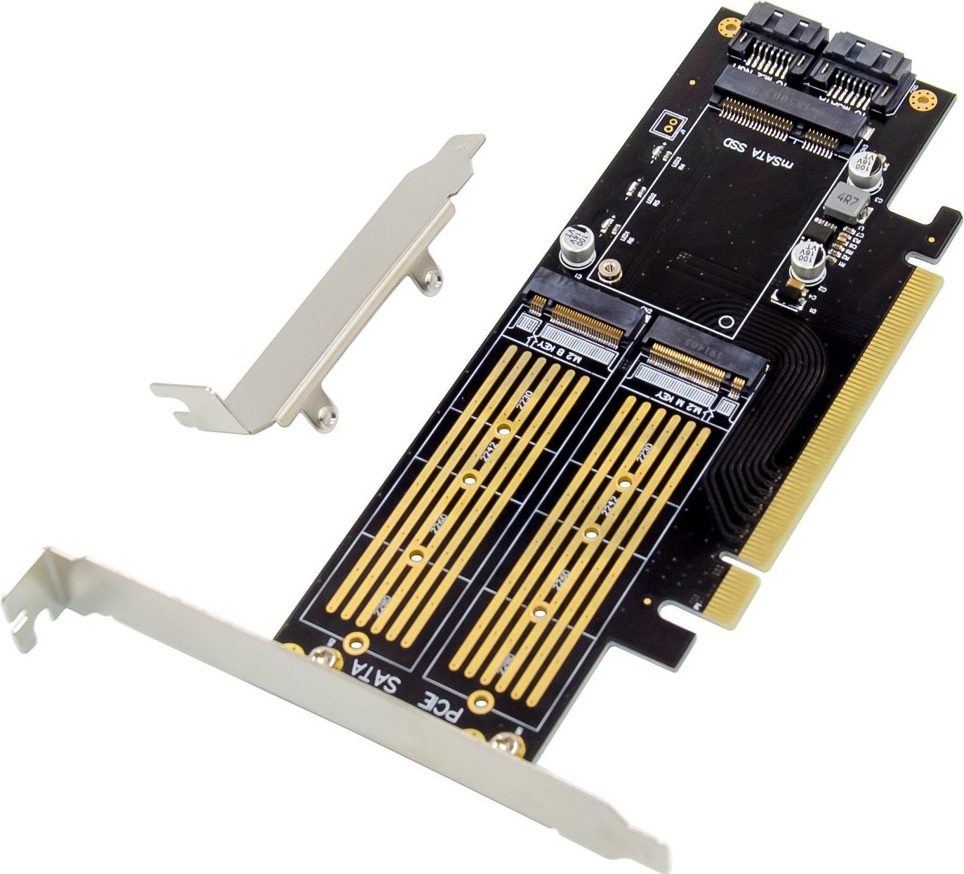 InLine PCIe-Karte x16 zu 2x M.2 1x mSATA Speicher-Controller PCIe 3.0 x16 Silber