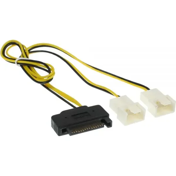 InLine SATA Strom-Y-Kabel, SATA Buchse an 2x Lüfter (2-polig) Stecker, 0,3 m, Schwarz/Gelb