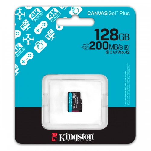 Kingston Cartão Micro SDXC 128GB UHS-I U3 V30 Classe 10 200MB/s Canvas Go Plus com Adaptador