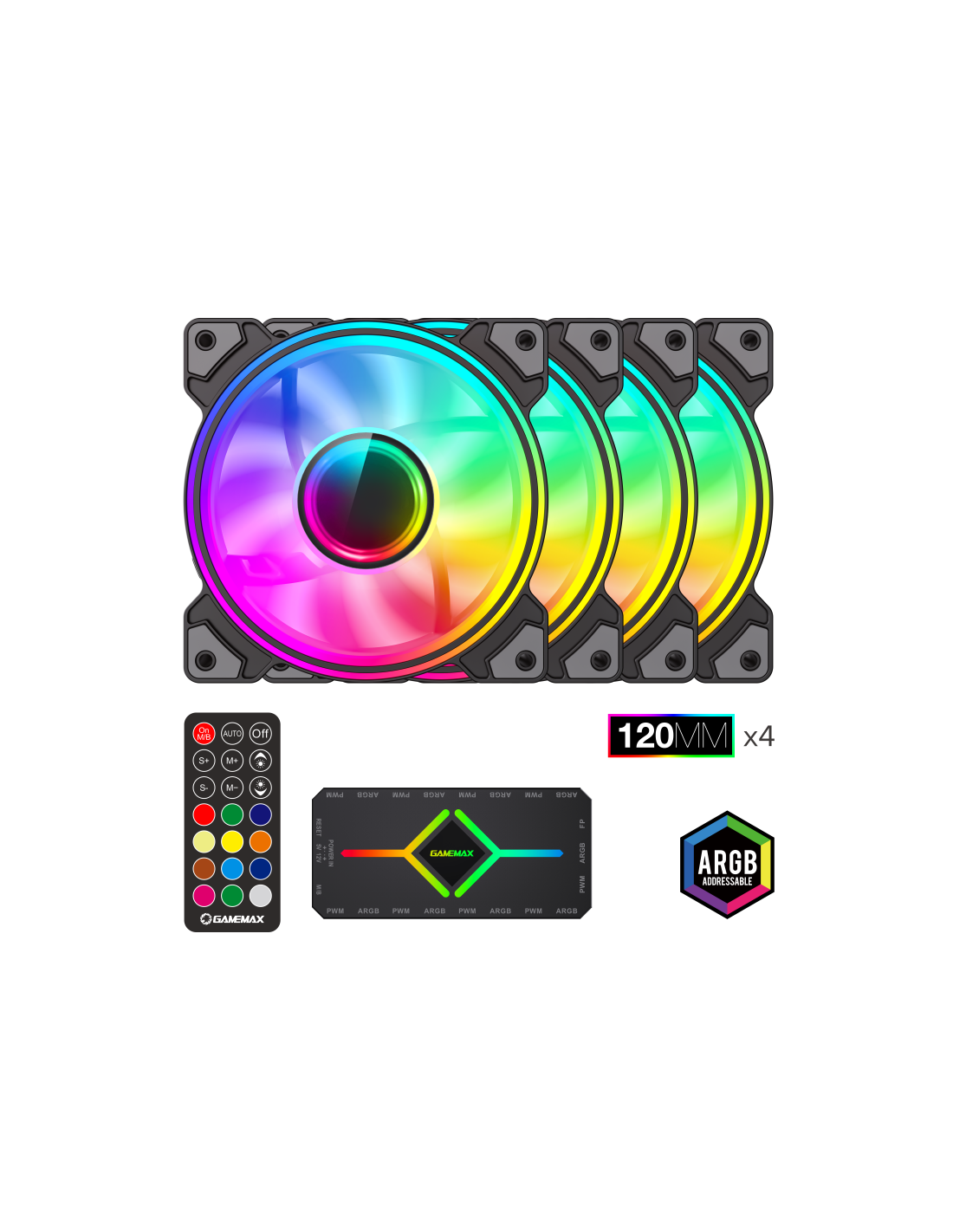 Kit Ventoinhas Gamemax DRH400 4x120mm aRGB, Hub, PWM, Gaming