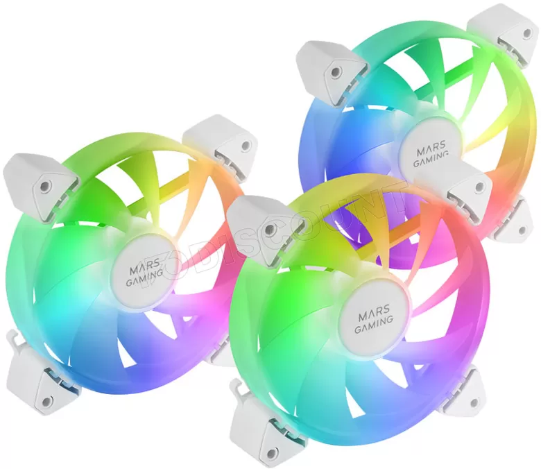 Lot de 3 Ventilateurs boitier Mars Gaming MF-3A RGB - 12cm (Blanc)