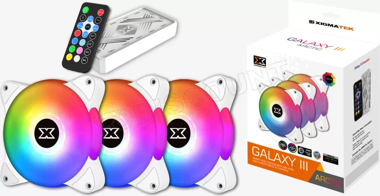 Lot de 3 Ventilateurs de boitier Xigmatek Galaxy III Essential RGB (Blanc)