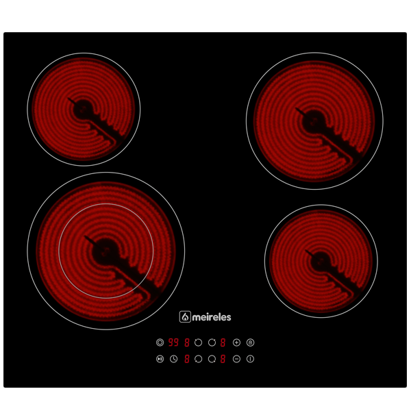 Placa de Vitrocerâmica 4 Zonas MV 1607 (Preto) - MEIRELES