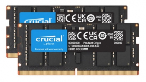 Memória Crucial DDR5 kit 64 GB: 2 x 32GB SO DIMM 3200 MHz / PC5-51200 CL52 1.1 V operado on-die ECC, CT2K32G64C52CS5