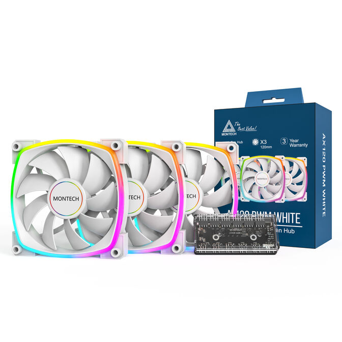 Montech AX120 PWM ARGB Confezione da 3 kit Bianco 120mm
